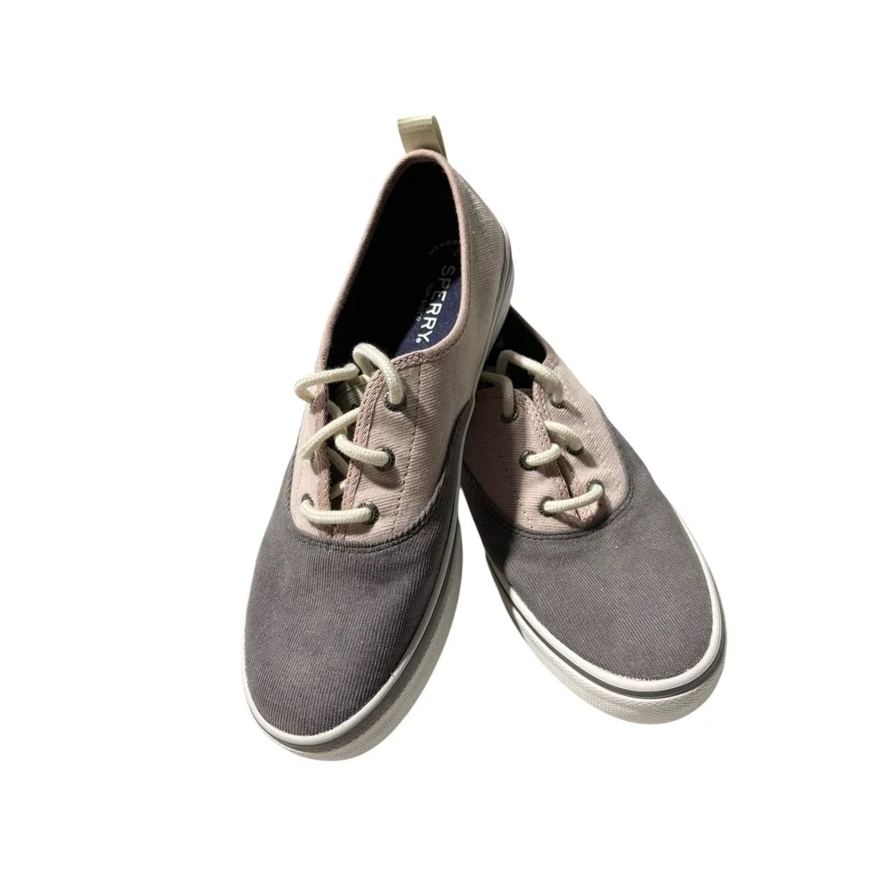 Sperry Top Sider Women's Canvas Sneakers Pink Gray Lace Up Low‎ Top Shoes Sz 8